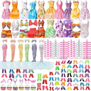 YAYYAY 168 Pcs Doll Clothes and Accessories - 1.5 inch Dolls, 6 Mermaid Dresses 10 Swimsuits 10 Skirts 60 Shoes 60 Hangers 6 Handbags 6 Necklace for Stuffers Stocking Girls Age 5-7 8-10