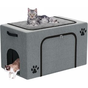 Cat Litter Box Enclosure with Cat Bed; Hidden Enclosure Litter Tray in Living Room, Bedroom, Corner; Cat Washroom Fit Most of Litter Box; Large Cat Litter Box Pee Shield