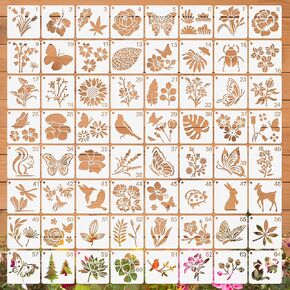 64Pcs Stencils for Painting on Wood, Reusable Stencil Crafts Drawing Templates, 3 Inch Stencil for Craft Ornament, Wall Paper Stencil Set for DIY Art Rock Wall Canvas Scrapbook Home Decor