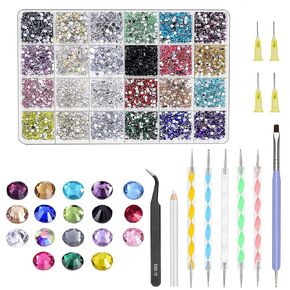 Glarks Rhinestone Gems Kit ، 7300pcs 18 ألوان أحجار الراين مع الأحجار الكريمة للأحجار الكريستانية أحواض الراين الكريستالية مع 12 ٪ من أدوات المنقولة للحرف والمجوهرات وفن الأظافر