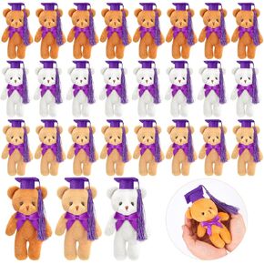 Sotiff 24 Pcs Mini Graduation Bear Plush Gift Stuffed Animal with Cap Gift for Her, for Him, Class of 2025 Graduation Present for College High School for DIY Keychain Xmas Decorations(3 Colors)