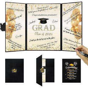 Darunaxy Black Gold Gold Decortations ، Jumbo Class of 2025 تهانينا لخريجي الخريجين بديل توقيع الضيوف دفتر هدايا التخرج السعيد تهانينا