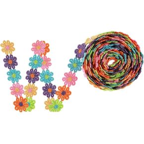 Daisy Flower Lace Trim Embroidered Lace Trim Floral Ribbon Sewing Colorful Decorating Supplies Crafts for Appliques Sewing Craft DIY Clothes Decoration(1 inch/5 Yard)