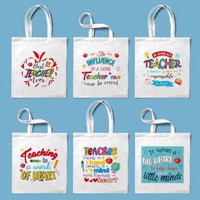 PARSUP 6PCS Teacher Appreciation Basket Bags for Kids Canvas Tote Bags for Students Carrying Thank You Teacher Gift Container with Handle