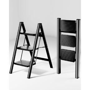 Step Ladder 3 Step Folding, Sturdy 330 Lbs Small Step Stool for Adults, Closet Step Stool Ladder with Anti-Slip Wide Pedals, Portable Folding Ladder for Home Kitchen Office