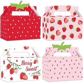 GRADESIN Strawberry Party Favors, 24 Pcs Spring Strawberry Gift Candy Boxes Folding Paper Treat Box for Spring Summer Berry First Birthday Baby Shower Fruit Party Decor Supplies, 6.3 x 3.2 x 3.9 Inch