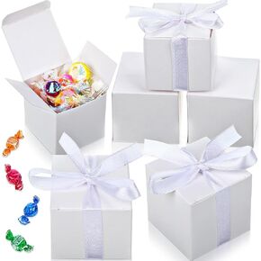 Zhehao 200 Pack White Gift Candy Box ، 2 × 2 × 2 بوصة لحفلة تفضل الصناديق مع الشريط الأبيض ، وصناديق هدايا صغيرة للورق لحفل الزفاف ، حفل عيد ميلاد الزفاف.