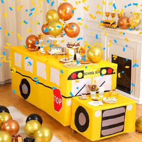 Oudain 2 PCS School Bus tablecloth أول يوم خلفي من المدرسة الصفراء تغطية طاولة الحافلة الحافلة تشمل 6 أقدام و 2 قدم المائدة موضوع عيد ميلاد الزخرفة القابلة للغسل غطاء طاولة مستطيل البوليستر القابل للغسل