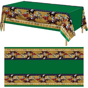 Durony Horse Party Tablecloth Decorations Cover Cover Kentucky Derby Flag Banner Kentucky Derby Party Supplies لحفلة موضوع الخيول ، يوم كنتاكي ديربي ، حفلة عيد ميلاد الحصان