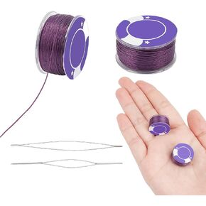 NBEADS 0.1mm Seed Bead Thread, 100 Yards Bracelet Cord Beading Thread Special Coated Sewing Thread with 2Pcs Stainless Steel Needles Polyester Thread String for Beading Jewelry Making, Purple