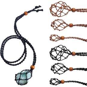 Necklace Cord Empty Stone Holder 6pcs Crystal Cage Necklace Holder Adjustable Rope Necklace Cord Replacement Hand-Woven Necklace Cord for DIY Jewelry Making Accessories