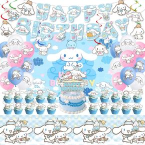 تشمل زخارف عيد ميلاد Cinnamoroll ، مجموعة لوازم الحفلات لافتة ، خلفية ، بالونات ، دوامات معلقة ، أغطية كعكة الكعك ، مائدة المائدة للأطفال Cinnamoroll.