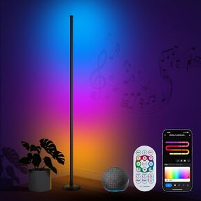 Smart LED Corner Floor Lamp, 65" RGB Color Changing Lamp, Work with Alexa & App, Music Sync, Remote, Voice Control, DIY Lighting, Timer, Countdown, Modern Ambiance Light for Bedroom,Living Gaming Room