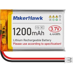 Makerhawk 3.7v 1200mAh بطارية Lipo قابلة للشحن 1S 3C 603450 بطارية البوليمر الليثيوم مع لوحة حماية بطارية مزدوجة ، قابس Micro JST2.0 لإنترنت