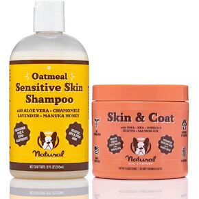 Natural Dog Company Skin & Coat Packs (90-Pcs) حزمة مع شامبو دقيق الشوفان البشرة (12 أوقية) | ملحق يومي مع شامبو الجلد الحساس | تنظيف لطيف للبشرة والمعاطف الصحية