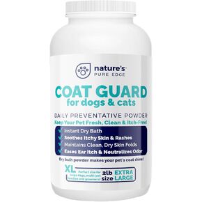 Coat Guard Dry Shampoo for Dogs and Cats - Extra Large 2 lbs Jar, Dog Dry Shampoo Powder, Waterless Dog Shampoo, Anti Itch Relief, Cedar Scented, Anti Dandruff, Hot Spots, Nature's Pure Edge