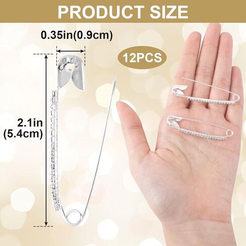 12pcs دبابيس أمان الفضة حجر الراين ، مقاطع شال سترة ، سحر بروش كريستال ، إكسسوارات زخرفية للنساء الوشاح القبعة صدر السترة in Kuwait