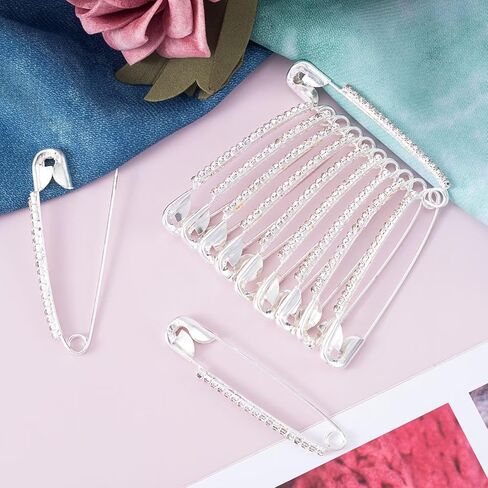 12pcs دبابيس أمان الفضة حجر الراين ، مقاطع شال سترة ، سحر بروش كريستال ، إكسسوارات زخرفية للنساء الوشاح القبعة صدر السترة in Kuwait