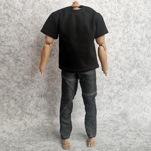1/6 Custom Scale Clothes T-Shirt + Jean Trousers for 12" Male Action Figure Doll Clothes Toy (White) in Kuwait