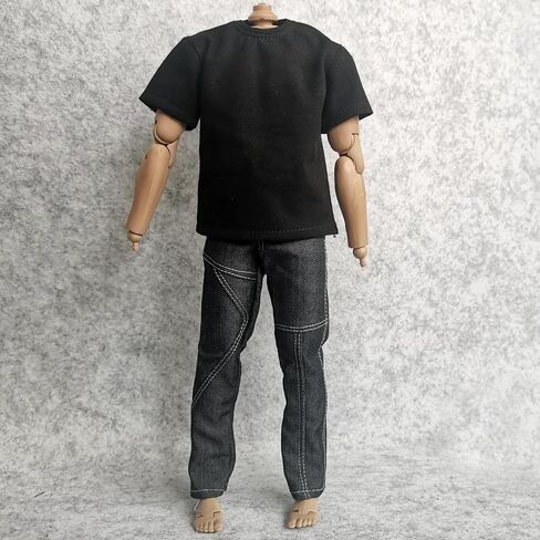 1/6 Custom Scale Clothes T-Shirt + Jean Trousers for 12" Male Action Figure Doll Clothes Toy (White) in Kuwait