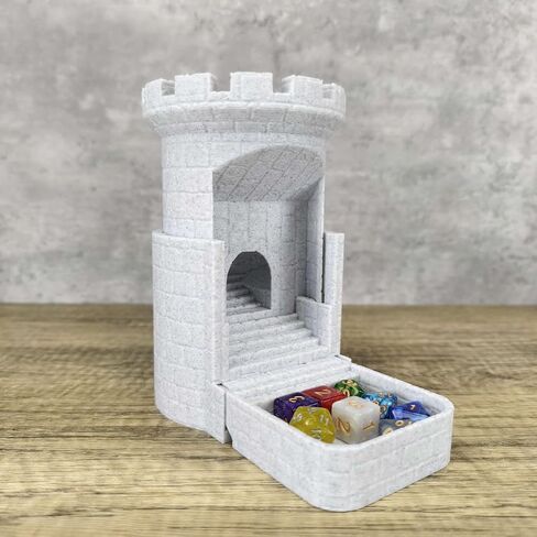 MunnyGrubbers - Auto Reloading Dice Tower - (7pc D20 Random Dice Included) - Castle Design - Self Loading Dice Tower - Lever Action Dice Tower - Dungeons and Dragons - DND - (Black) in Saudi Arabia