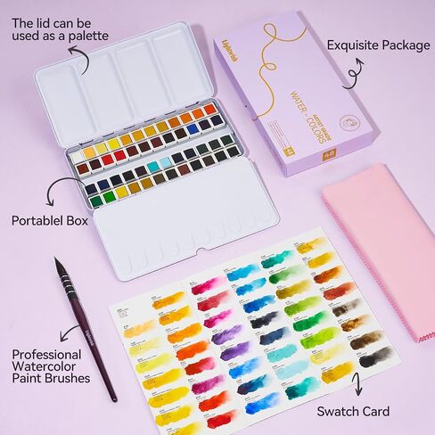LIGHTWISH Watercolor Paint Set, 48 Colors Professional Watercolor Paint with Watercolor Brushes, Travel Watercolor Set for Artists and Crafters, Art Supplies for Adults in Kuwait