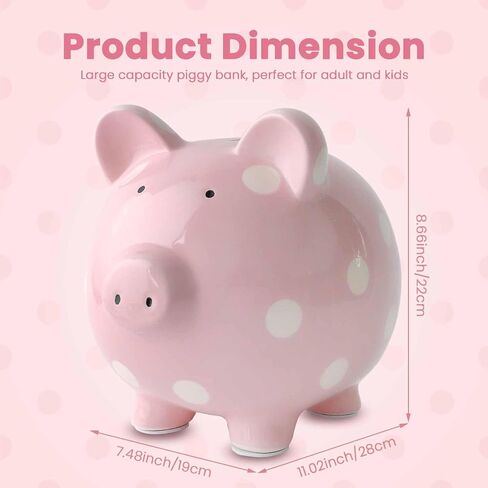 SOBEIT 11inch Piggy Bank for Adult, Large Ceramic Piggy Bank, Cute Money Bank Coin Bank for Adult, Girls, Boys, Kids (Pink/11.02"L x 7.48"W x 8.66" H) in Kuwait