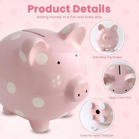 SOBEIT 11inch Piggy Bank for Adult, Large Ceramic Piggy Bank, Cute Money Bank Coin Bank for Adult, Girls, Boys, Kids (Pink/11.02"L x 7.48"W x 8.66" H) in Kuwait