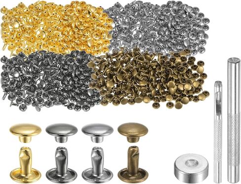 HARFINGTON 400 Sets Leather Rivets 6 x 6mm Metal Double Cap Rivet Snaps Studs Fasteners with 3pcs Setting Tools Rivets for Leather Craft DIY Repair Decoration, 4 Colors in Saudi Arabia
