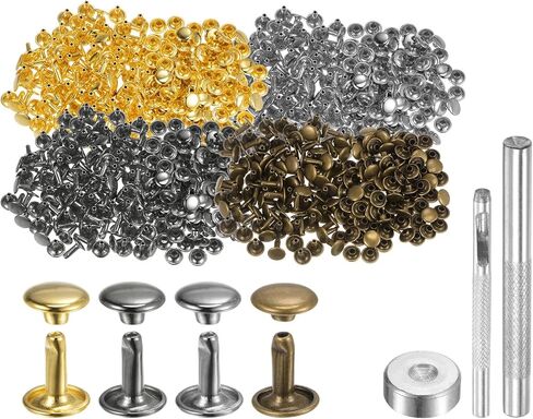 HARFINGTON 400 Sets Leather Rivets 6 x 6mm Metal Double Cap Rivet Snaps Studs Fasteners with 3pcs Setting Tools Rivets for Leather Craft DIY Repair Decoration, 4 Colors in Saudi Arabia