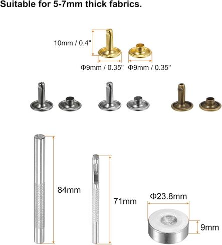 HARFINGTON 400 Sets Leather Rivets 6 x 6mm Metal Double Cap Rivet Snaps Studs Fasteners with 3pcs Setting Tools Rivets for Leather Craft DIY Repair Decoration, 4 Colors in Saudi Arabia