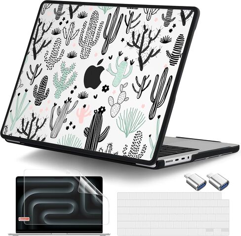 DONGKE for MacBook Pro 14 inch Case 2024-2021 Release M4 M3 M2 M1 Pro/Max Chip, Anti-Cracking & Anti-Fingerprint Plastic Hard Shell Cover with Soft Rubber Bumper for Teens, Cacti in Saudi Arabia