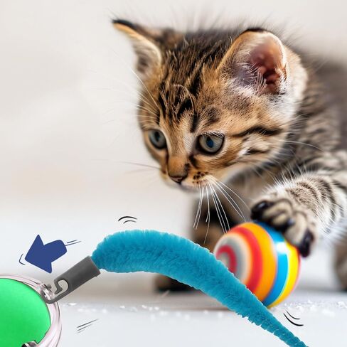 5pcs cat ball toy toy tails ، مرفقات ملحقات لعبة Cat Toy التفاعلية تلقائيًا حبل كرة متحرك (أزرق) in Kuwait