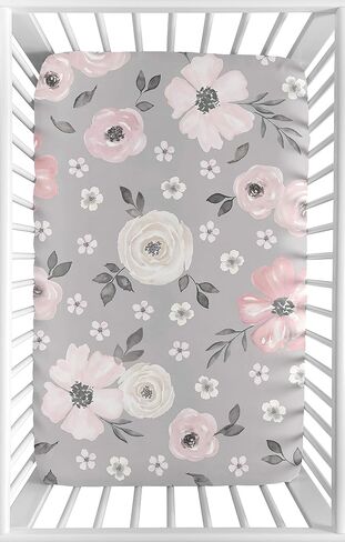 Sweet Jojo Designs Burgundy Watercolor Floral Girl Fitted Crib Sheet Baby or Toddler Bed Nursery - Blush Pink, Maroon, Wine, Rose, Green and White Shabby Chic Flower Farmhouse in Saudi Arabia