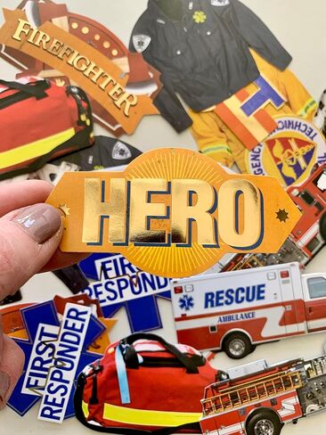Paper House Productions First Responder Heroes على مدار 24 قطعة Scrapbook Die-Cut Foil Packt Pack in Kuwait