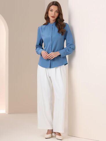 Allegra K Women's Mandarin Collar Office Top Long Sleeve Button Down Shirt in Saudi Arabia