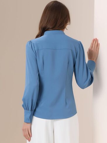 Allegra K Women's Mandarin Collar Office Top Long Sleeve Button Down Shirt in Saudi Arabia