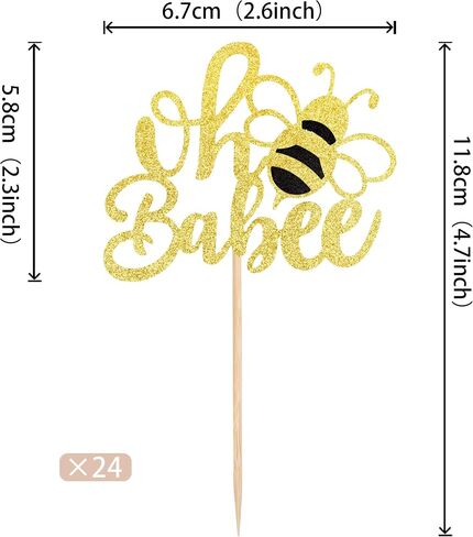 Rsstarxi 24 Pack Bumble Bee Oh Babee Cupcake Toppers Gold Glitter Bee Oh Baby Cupcake Picks for Baby Shower Gender Reveal Kids Boys Girls Birthday Party Cake Decorations Supplies in Kuwait