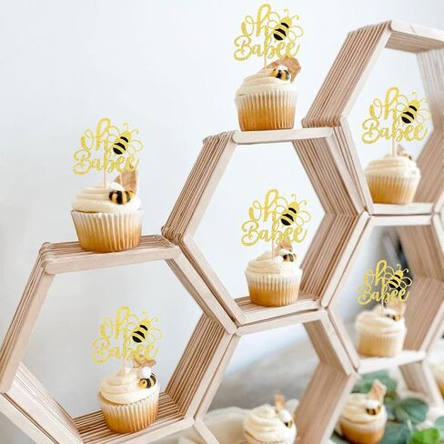 Rsstarxi 24 Pack Bumble Bee Oh Babee Cupcake Toppers Gold Glitter Bee Oh Baby Cupcake Picks for Baby Shower Gender Reveal Kids Boys Girls Birthday Party Cake Decorations Supplies in Kuwait