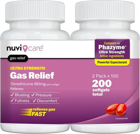 Ultra Strength Gas Relief - Simethicone 180mg Softgels - Anti Gas and Bloating Relief - Anti Gas Pills for Adults Extra Strength - Anti Flatulence & Stomach Gas Relief for Adults (100 Count) in Kuwait