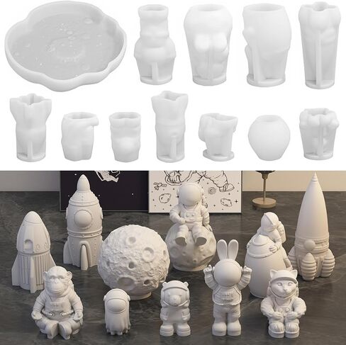 Space Planet Resin Molds Silicone，【4-Piece Set】 Epoxy Resin Space Astronaut Silicone molds,3D Resin Spaceballs Molds, Small Rocket Silicone Model, Space Rabbit DIY Gift Sets for Teens(【Kit 2】) in Saudi Arabia