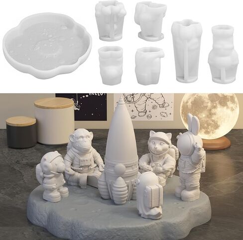 Space Planet Resin Molds Silicone，【4-Piece Set】 Epoxy Resin Space Astronaut Silicone molds,3D Resin Spaceballs Molds, Small Rocket Silicone Model, Space Rabbit DIY Gift Sets for Teens(【Kit 2】) in Saudi Arabia
