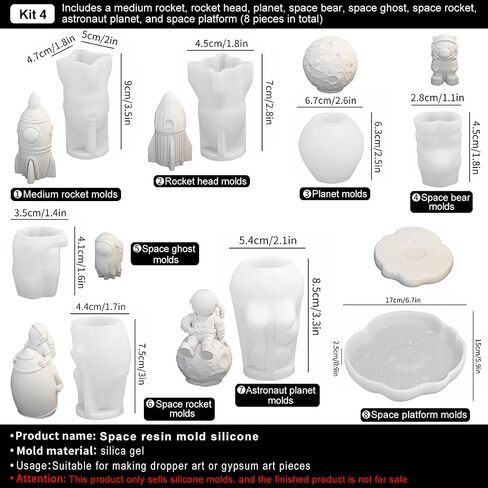 Space Planet Resin Molds Silicone，【4-Piece Set】 Epoxy Resin Space Astronaut Silicone molds,3D Resin Spaceballs Molds, Small Rocket Silicone Model, Space Rabbit DIY Gift Sets for Teens(【Kit 2】) in Saudi Arabia