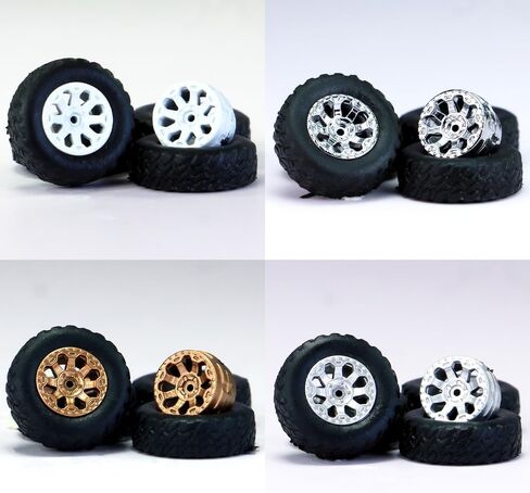 1/64 Wheels and Tires for Off-Road All-Terrain Upgraded Mainline Cast Model Cars, Diameter is 0.51In,4 Sets/Pack,Seven Spokes.(YE-H) in Kuwait