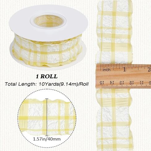 10 Yards 5/8 Inch Yellow Checkered Ribbon Plaid Ribbon Gingham Double Chiffon Ruffled Edge Silk Ribbon with Spool for Gift Wrapping Wedding Invitations Bouquets Christmas Decor Craft in Saudi Arabia
