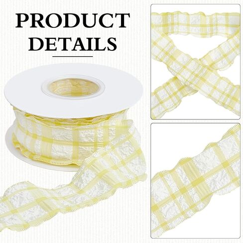 10 Yards 5/8 Inch Yellow Checkered Ribbon Plaid Ribbon Gingham Double Chiffon Ruffled Edge Silk Ribbon with Spool for Gift Wrapping Wedding Invitations Bouquets Christmas Decor Craft in Saudi Arabia