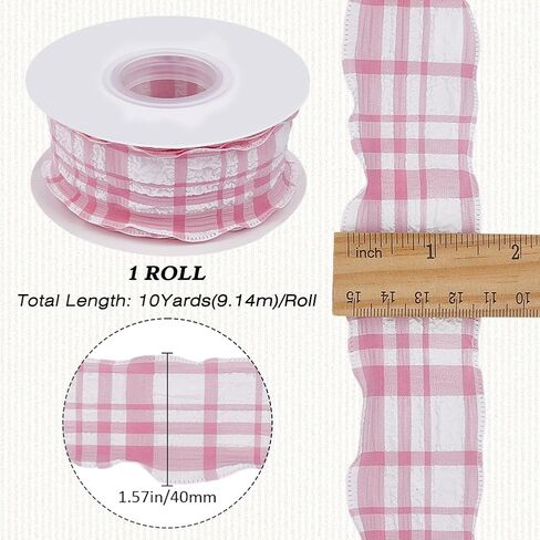 10 Yards 5/8 Inch Yellow Checkered Ribbon Plaid Ribbon Gingham Double Chiffon Ruffled Edge Silk Ribbon with Spool for Gift Wrapping Wedding Invitations Bouquets Christmas Decor Craft in Saudi Arabia