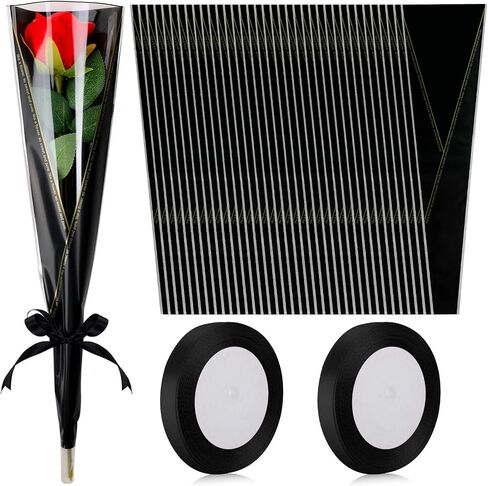 Teling 150 Pcs White Single Flower Sleeves Wrapping Bags Single Rose Florist Bouquet Packaging Bags Flower Bouquet Wrapping Bulk Mother's Day with 2 Ribbon for Wedding Birthday Gifts Supplies in Saudi Arabia