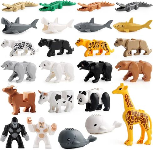 24 PCS Building Blocks Toy, Animal Figures Minifigures Set, Jungle Zoo City Bricks Toy with Orangutan, Panda, Giraffe & More, Compatible with Major Brand in Saudi Arabia