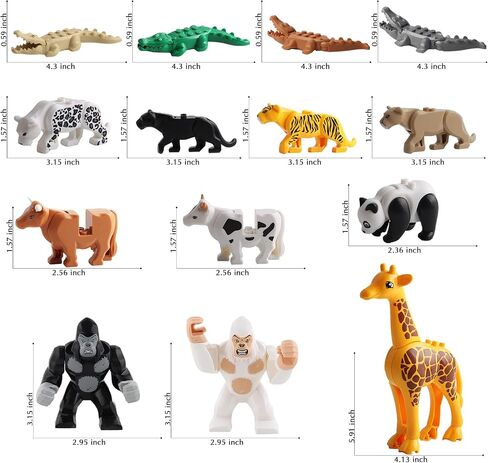 24 PCS Building Blocks Toy, Animal Figures Minifigures Set, Jungle Zoo City Bricks Toy with Orangutan, Panda, Giraffe & More, Compatible with Major Brand in Saudi Arabia